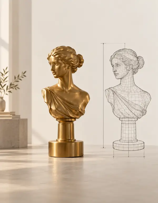 Designzeichnung einer Stehlampe aus Messing