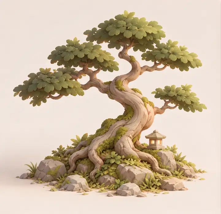 Illustriertes Konzept eines Bonsai-Baums
