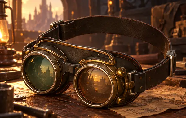 Stilisierte Schutzbrille für eine Spielwelt