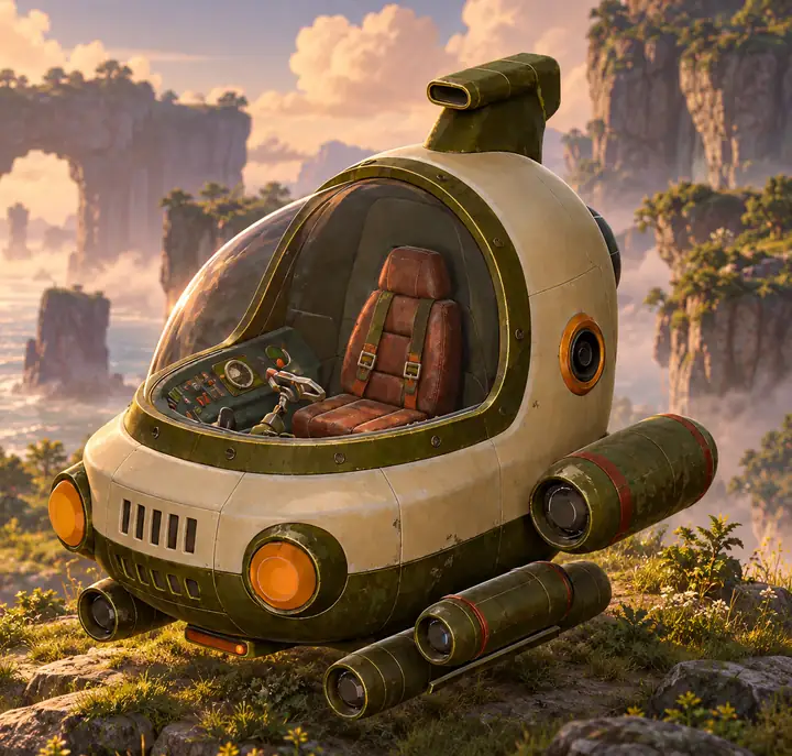 Stilisiertes olivgrünes Hovercraft-Spielasset mit abgerundetem Glascockpit
