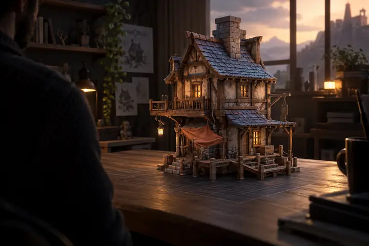 Dezentes Perspektivraster unter einem 3D-Modell