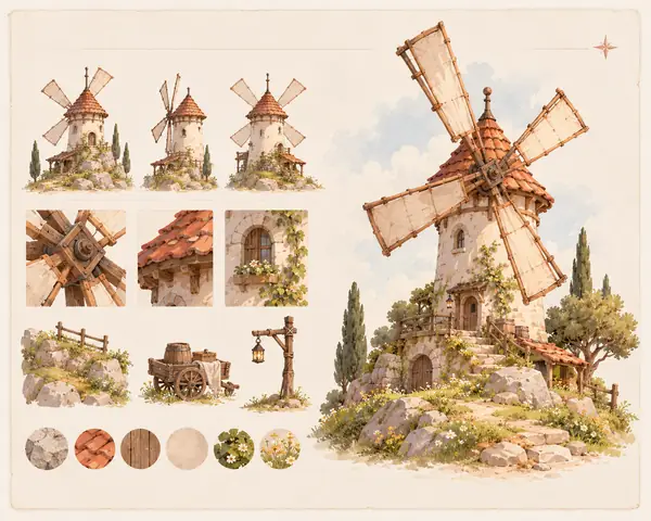 Verspielte Referenzillustration einer Windmühle