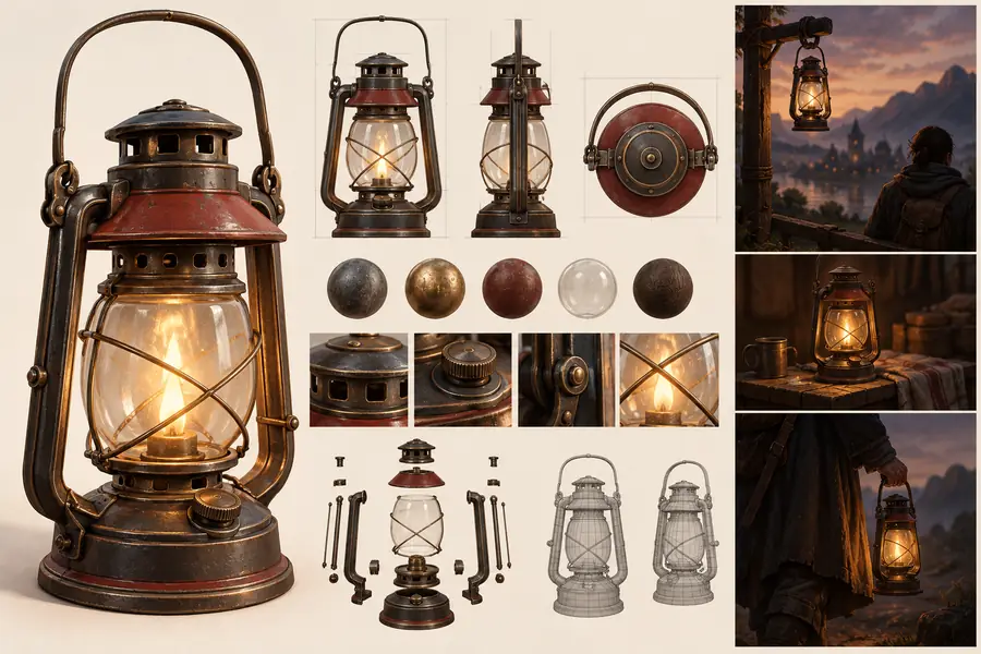 Illustrated lantern design specification with reference details